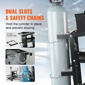 Heavy Duty 3-Tier Welding <b>Cart</b> with 400 Lbs Capacity 360 Degree Swivel Wheels Tank <b>Storage</b> Safety Chains for Moving - Product Image 4