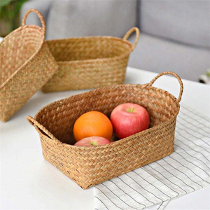 High Quality <b>Seagrass</b> Woven Storage <b>Basket</b> Set Gift Hand <b>Basket</b> Kitchen Storage Holiday Gift Round <b>Seagrass</b> <b>Basket</b> Three Colors - Product Image 1