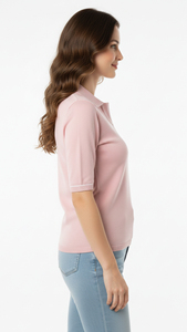 Womens Casual Polo T Shirt Slim Fit Short Sleeve Solid Knit Top With <b>Pants</b> Outfit Collar Neck Daily Fashion Style Look - Product Image 4