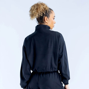 Latest Design Custom Logo Midnight Black Crop Zipper Women <b>Jacket</b> Lightweight Breathable Outerwear & Gym <b>Workout</b> Women Hoodie - Product Image 2