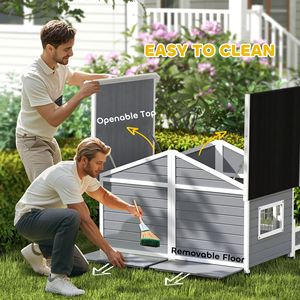 Abri surélevé en bois gris pour animaux de compagnie, grande niche pour chien avec porche, style cabane extérieure pour chiens de petite et moyenne taille, bâtiments de jardin - Product Image 6