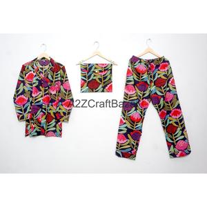 Conjunto de Pijama de 2 Piezas para Mujer, Hecho a Mano, de Lujo, Vintage, Romántico, Clásico, Floral, 100% Algodón, Mangas Largas, Cintura Alta, Suave y Liso - Product Image 4