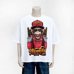 เสื้อยืดแขนสั้นลายโลโก้ด้านหน้า Monkey Funky ทรงหลวม คอกลม สไตล์สตรีท ผ้าเจอร์ซีย์คอตตอน ระบายอากาศได้ดี เป็นมิตรกับสิ่งแวดล้อม สีขาว - Product Image 1