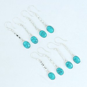 Pendientes Colgantes de Turquesa Natural, Plata de Ley Martillada, Joyería con Piedras Preciosas, Estilo Boho, Proveedores Mayoristas - Product Image 3