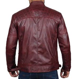 Veste moto en cuir véritable pour homme, col montant, fermeture éclair, couleur unie, style automne, coupe ajustée, longueur normale - Product Image 3