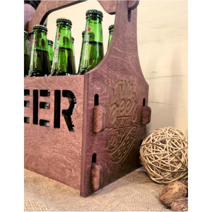 Wholesale Custom Rustic Wooden Beer Caddy 6 Pack <b>Bottle</b> Carrier <b>Storage</b> Box <b>Rack</b> Holder Container Basket With Handle For Bar - Product Image 2