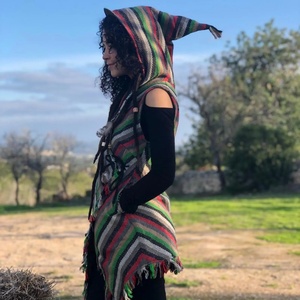 Boho Hooded <b>Poncho</b> Vest Warm Festival Jacket Fairy Pixie Hippie Winter Layer Lightweight Cozy Bohemian Outerwear - Product Image 1