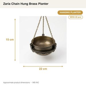 Maceta Colgante Redonda de Latón Antiguo de 22 cm Hecha a Mano con Cadena Zaria de Seisenta Centímetros de Largo, Hecha en India para Decoración del Hogar y Hoteles - Product Image 4
