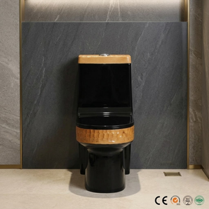 โถสุขภัณฑ์แบบชิ้นเดียวทันสมัยพร้อมดีเทลไม้สีดำ ระบบชำระล้างแบบ Washdown รูปทรงยาว - Product Image 5