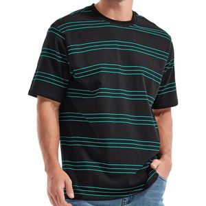 Camisetas deportivas personalizadas de algodón peinado de alto gramaje, de punto denso, negras con rayas verdes, de cuello redondo, ajuste cómodo para uso diario, con mangas con cierre. - Product Image 1