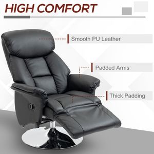 Adjustable PU Leather Swivel Recliner <b>Chair</b> with Steel Base Black; <b>Padded</b> Arms Footrest and Handle Mechanism Sponge Filled - Product Image 6
