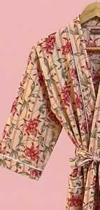 Kimono de Algodón Transpirable y Ecológico, Bata de Playa, Bata de Baño, Kimono Estampado a Mano de la India al por Mayor, Kimono para Mujer - Product Image 3