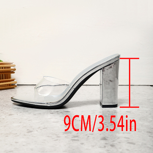 Clear Strap Silver Block Heel <b>Sandals</b> - Women's Open Toe High Heel Mules - Product Image 6