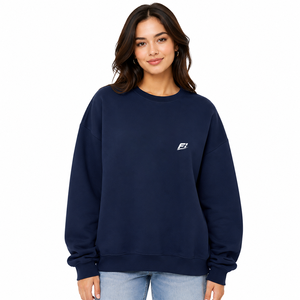 Women's Oversized Crewneck Sweatshirt <b>Navy</b> Blue Drop Shoulder Long Sleeve Pullover Casual Streetwear <b>Top</b> for B2B Bulk Supply - Product Image 1