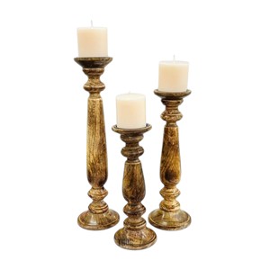 Juego de 3 Portavelas de Madera Modernos, Portavelas Cónicos, Portavelas de Iglesia de Madera para Decoración Navideña - Product Image 2