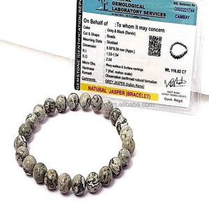 Natural Gemstone Grey Jasper Beaded Elastic <b>Bracelet</b> 8 MM Stone with Original Certificate Semi-Precious Stone <b>Bracelets</b> - Product Image 1