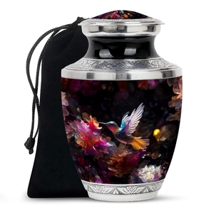 Urna Funeraria de Metal Grabada a Mano con Mariposa Morada y Paisaje de Flores Primaverales, Recipiente para Cenizas de Adultos - Product Image 4