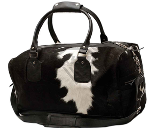 Sac de voyage en cuir de vachette premium, fait main, en cuir véritable à poils, sac de week-end pour hommes et femmes, durable, bagage à main - Product Image 5