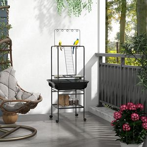 Supporto per Pappagalli Piccoli Grigio Scuro con Ruote, Ciotole in Acciaio Inox, Vassoio Estraibile per Uso Interno/Esterno, Accessori di Qualità per Uccelli - Product Image 1