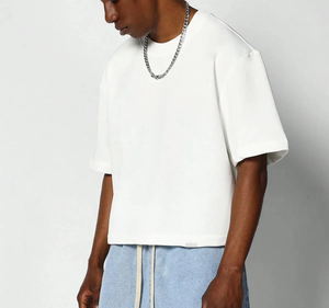 T-shirt vierge en coton tricoté respirant de qualité supérieure, coupe régulière, épaules tombantes, 300 grammes, 100 % coton, pour streetwear, collection 2025 - Product Image 1