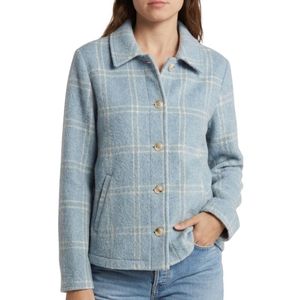 Vestes pour femmes bleu ciel à prix avantageux, col plié, poches à rabat, mélange de laine brossée chaude, vestes d'hiver - Product Image 1