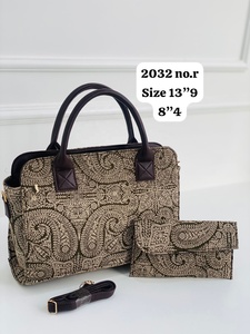 Handmade Women's 14\"10 Pouch 8\"5 Tote Bags Double Partition Fancy Model No. <b>2032</b> Canvas Material Handlock Print Made India - Product Image 2