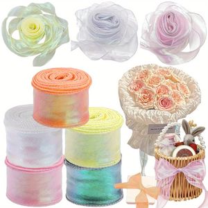 5 Rotoli di Nastro in Organza Trasparente Scintillante da 10 Iarde, Larghezza 1,5 Pollici, Bordo Laserato, 5 Colori, Nastro in Chiffon per Artigianato Fai-da-Te e Confezioni Regalo - Product Image 1
