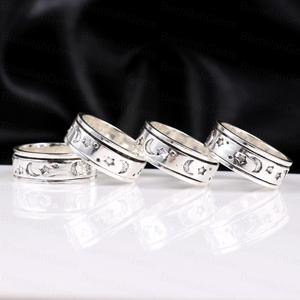 925 Sterling <b>Silver</b> Spinner Celestial Moon Star Fidget Anti Anxiety <b>Ring</b> For Women <b>Men</b> Meditation Band Oxidized Boho Jewelry - Product Image 4