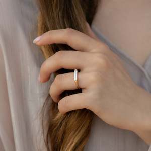 Minimalist Baguette Cut Diamond Engagement Ring 14K Solid Gold Bezel Setting Women's Geometric Fine Jewelry - Product Image 2
