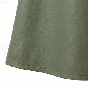Jupe midi trapèze en cuir PU pour femme, taille élastique, avec nœud décoratif, couleur unie, style minimaliste, toutes saisons - Product Image 6