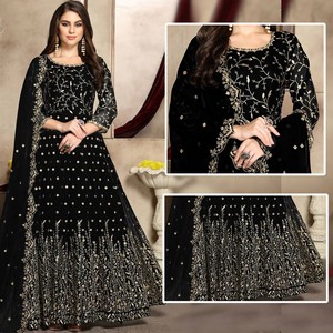 Conjunto de shalwar kameez de chifón tradicional de alta calidad para mujer, de 3 piezas, con chal bordado para bodas y fiestas - Product Image 1