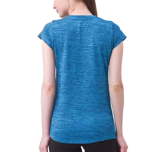 Women's Blue <b>Cap</b> <b>Sleeve</b> T-Shirt Slim Fit Quick Dry Knitted Polyester Casual <b>Top</b> Spring Summer O-Neck Solid Color - Product Image 2
