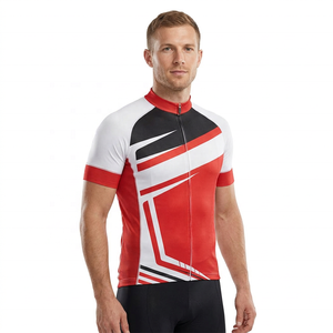 Maillot de cyclisme unisexe léger et respirant en Spandex/Polyester 220g, anti-bactérien, à manches courtes, rouge, blanc et noir - Product Image 1