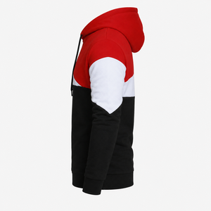 Sweat-shirt à capuche personnalisé à blocs de couleur pour hommes, rouge, blanc, noir, streetwear décontracté - Product Image 2
