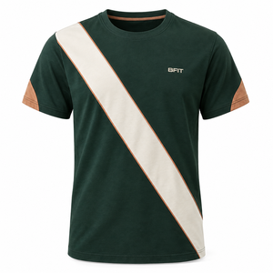 T-shirt à manches courtes pour homme, couleur verte, à blocs de couleurs, avec motif géométrique, col rond, tricoté, coupe décontractée - Product Image 2