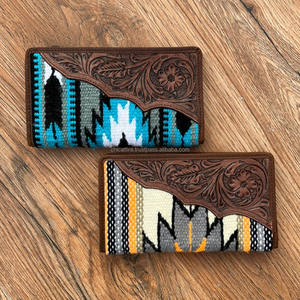 New Western Aztec <b>Tooled</b> <b>Leather</b> Hand Clutch & BiFold Wallet for Women Unique Quilted Aztec Design Multi-Use <b>Leather</b> Wallet - Product Image 5