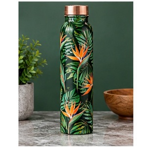 Sunburst Copper <b>Water</b> <b>Bottle</b> with Sun Moon Stars Design Bohemian Portable Travel <b>Thermos</b> - Product Image 6