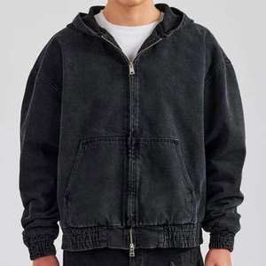 Chaqueta con Capucha de Mezclilla Vintage Personalizada OEM con Bolsillo Frontal, Sudadera con Capucha Extra Grande para Hombre, Abrigo Casual con Cierre para Hombre - Product Image 4