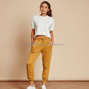 Pantalon de jogging décontracté en coton pour filles, sur mesure, motif uni, en tissu tricoté, taille élastique avec cordon de serrage - Product Image 2