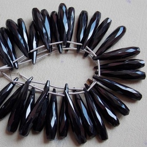 Paire de boucles d'oreilles en onyx noir naturel, facettées, allongées, pendantes, 35 mm de long environ, en forme de larme, perles, cristal de calcédoine, tiers - Product Image 6