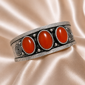 Hydro Carnelian Wide Open Bezel Set Cuff <b>Bangle</b> Silver/Gold Plated Brass Handmade Vintage Unisex Gift Jewelry Town in JT-044 - Product Image 2