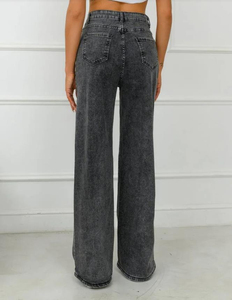 Pantalones Vaqueros de Cintura Alta y Pierna Ancha para Mujer, de Algodón Lavado, Estilo Casual, Holgados, Color Gris, Estilo Otoñal - Product Image 5