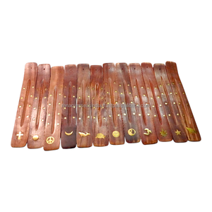 <b>Sun</b> Inlay Wooden Incense <b>Stick</b> Ash Catcher Tray with Star Pattern Handmade Holder for Spiritual Meditation Decor Use - Product Image 3