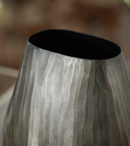 Modern Textured Iron Metal Table <b>Vase</b> with a Vertical <b>Ribbed</b> Pattern Handcrafted Tapered Pewter <b>Vase</b> with a silver Finish - Product Image 1