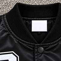 Veste bomber en satin noir pour homme, style preppy, avec lettres brodées RS, boutons pression, style automne