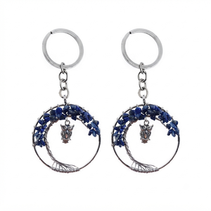 Llavero de cristal de alta calidad, árbol de la vida de lapislázuli, llavero de piedra natural con diseño de búho, regalos para mujeres. - Product Image 2