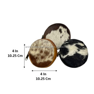 Monedero de piel auténtica hecho a mano con pelo en piel oculta, monedero redondo con tarjetero, cartera redonda pequeña con estilo occidental - Product Image 2