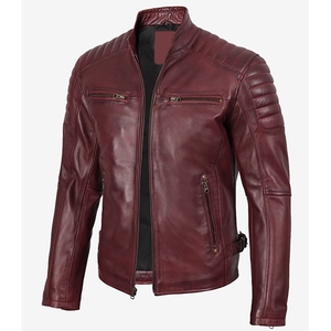 2026 OEM Hot Trending Maroon Cowhide Leather <b>Jackets</b> For Men's Front Zip Pockets 100%High Quality Low MOQ <b>Winter</b> Fashion <b>Jackets</b> - Product Image 5