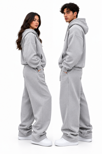 Unisex Gray <b>Tracksuit</b> Set Oversized Zip Hoodie Wide Leg Sweatpants Casual Streetwear <b>Matching</b> <b>Couple</b> Autumn Wear - Product Image 3