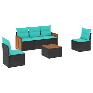 Ensemble de canapés de patio en polyrotin noir, 6 pièces, avec coussins, ensembles de jardin - Product Image 2